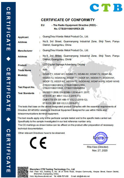 China Guangzhou Wanda Metal Products Co., Ltd. Certificações